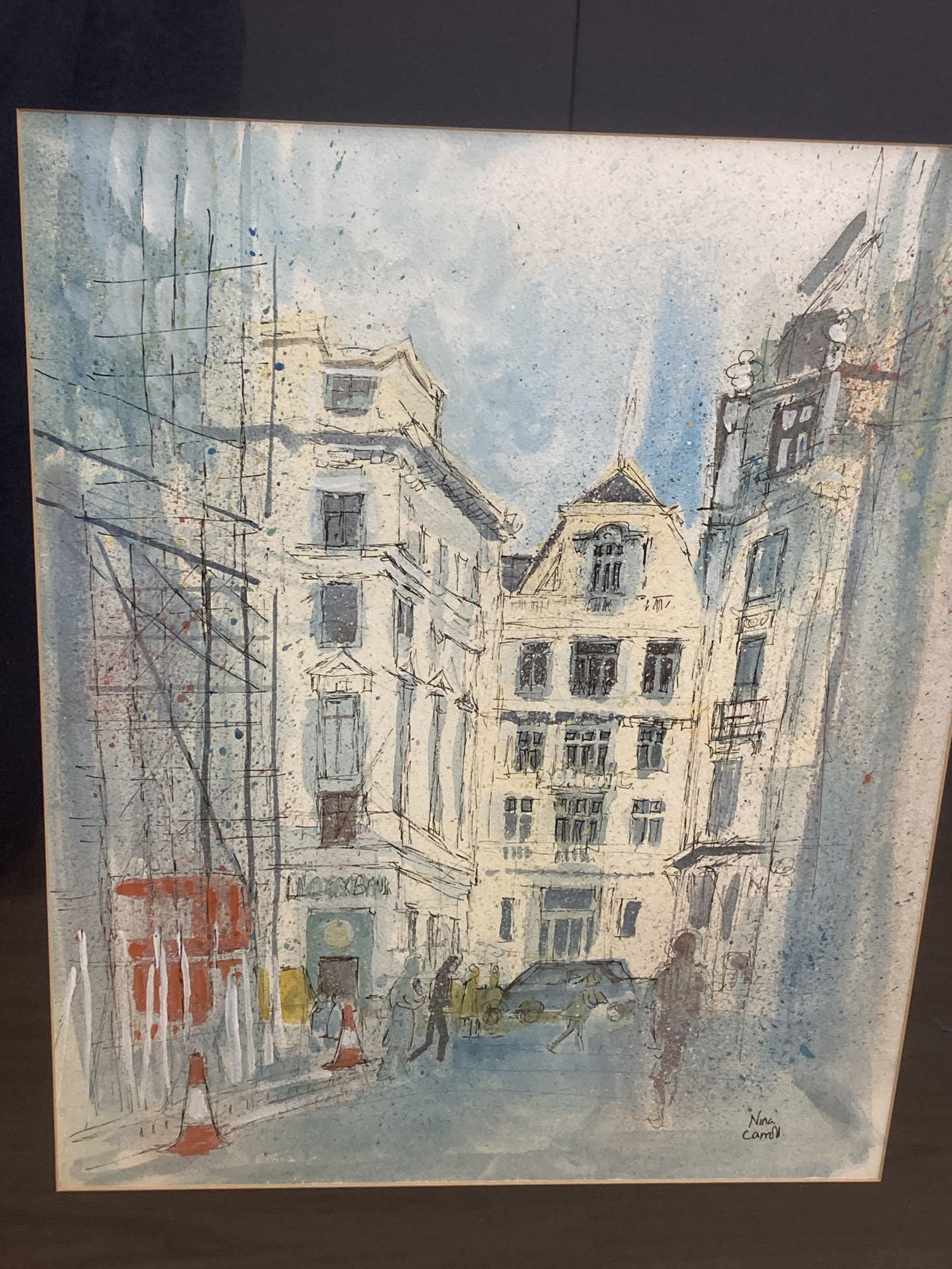 Nina Carroll (1932-1990), mixed media on paper, Regent Street, London, signed, 49 x 38cm